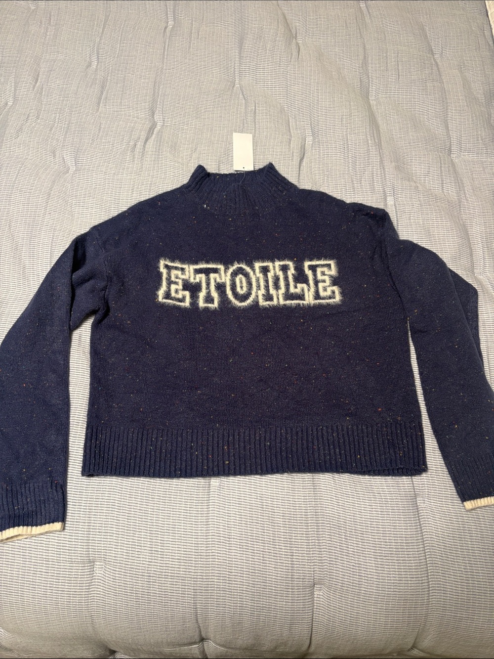 Hooked Up by IOT Navy Cowl Neck Sweater with White ETOILE Script